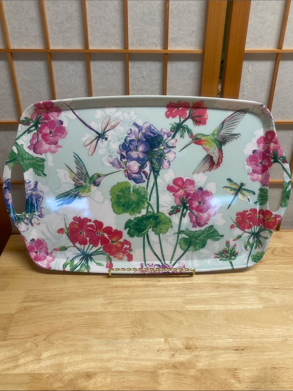 Maison and Me Hummingbird Floral Acrylic Melamine Tray